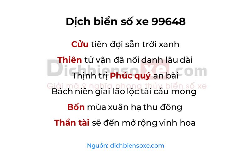 Dịch thơ biển số 99648