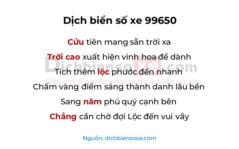 Dịch thơ biển số 99650