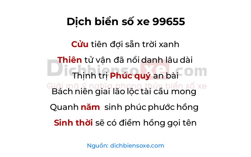 Dịch thơ biển số 99655