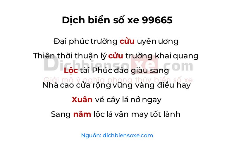 Dịch thơ biển số 99665