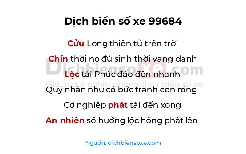 Dịch thơ biển số 99684