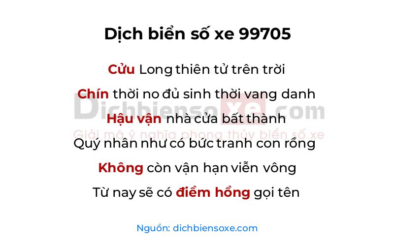 Dịch thơ biển số 99705