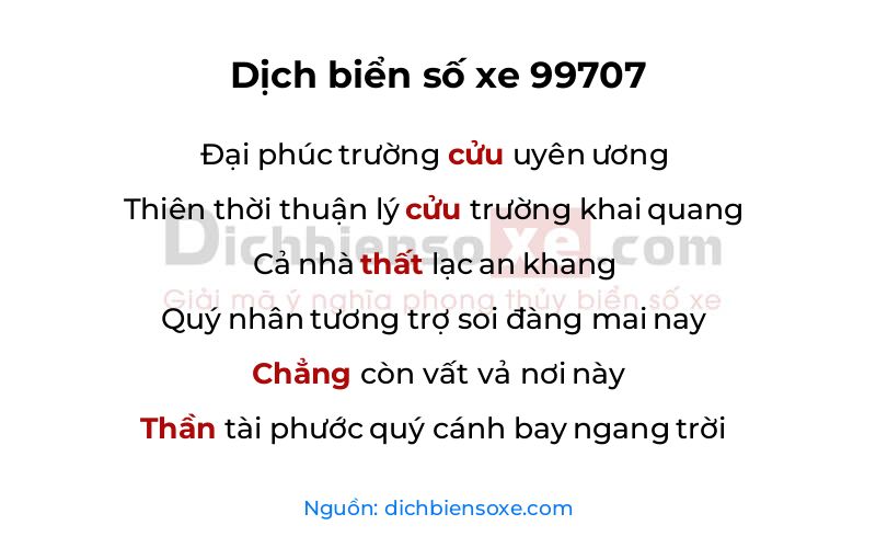 Dịch thơ biển số 99707