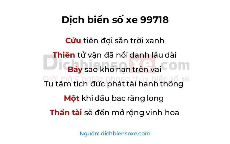 Dịch thơ biển số 99718