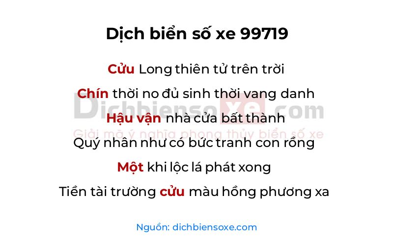 Dịch thơ biển số 99719