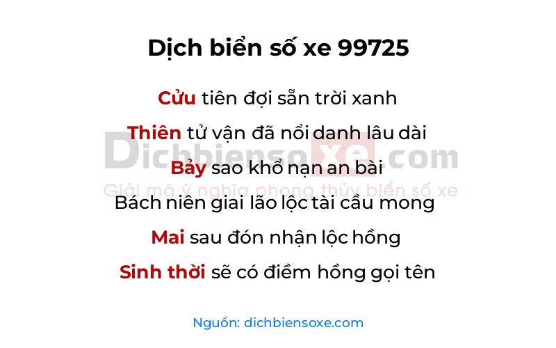 Dịch thơ biển số 99725