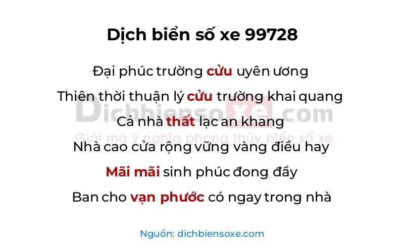 Dịch thơ biển số 99728