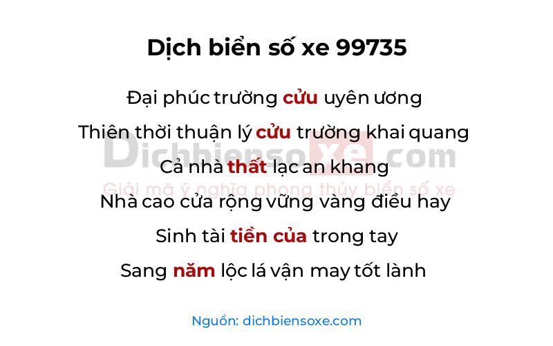 Dịch thơ biển số 99735