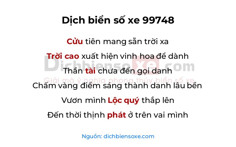 Dịch thơ biển số 99748
