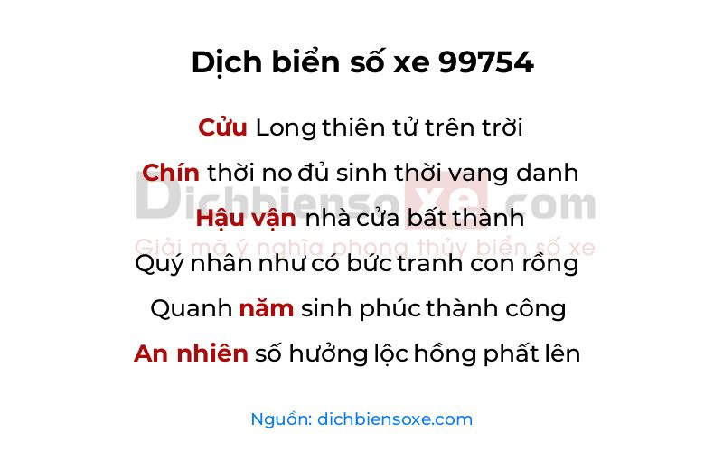 Dịch thơ biển số 99754