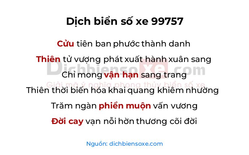 Dịch thơ biển số 99757