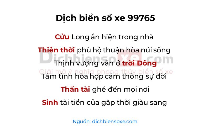 Dịch thơ biển số 99765