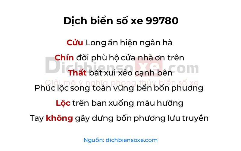 Dịch thơ biển số 99780