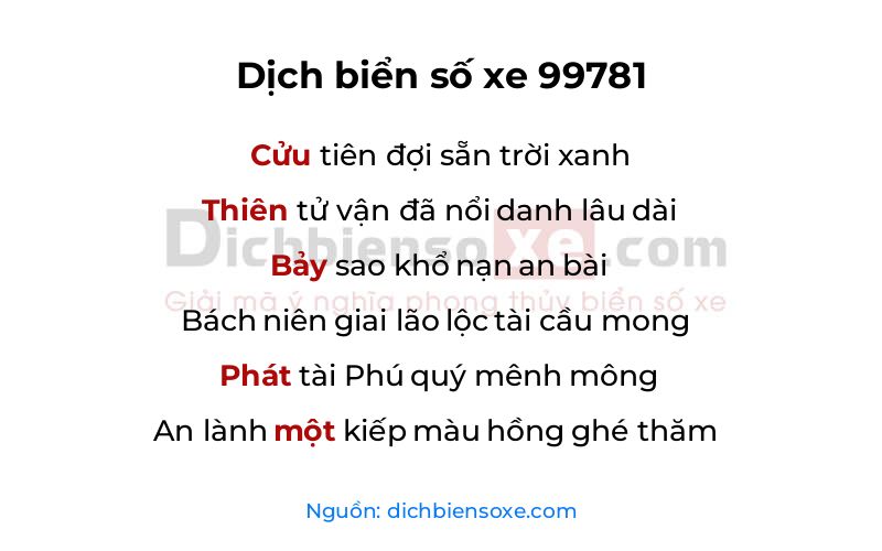Dịch thơ biển số 99781