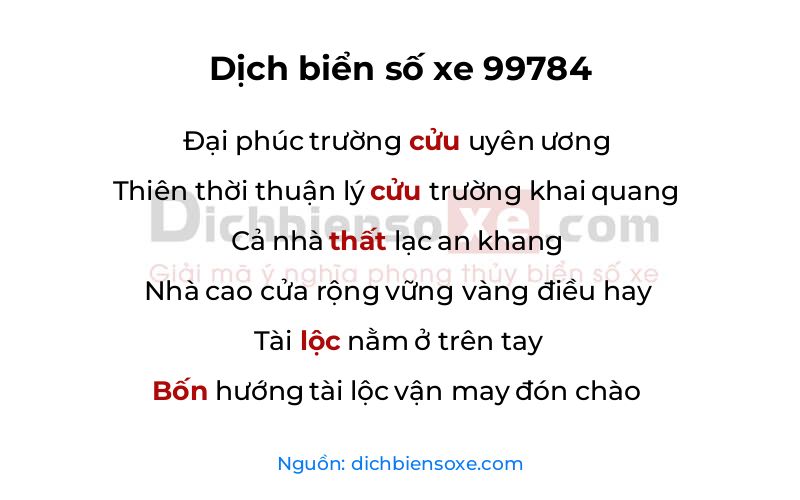 Dịch thơ biển số 99784