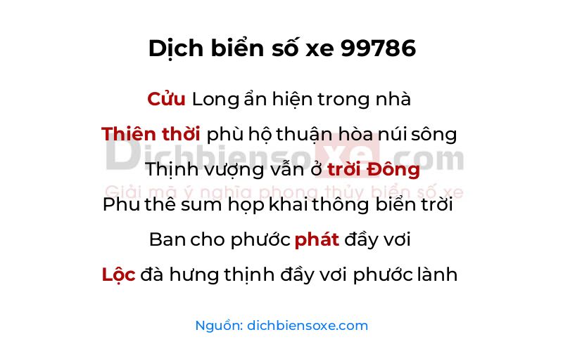 Dịch thơ biển số 99786