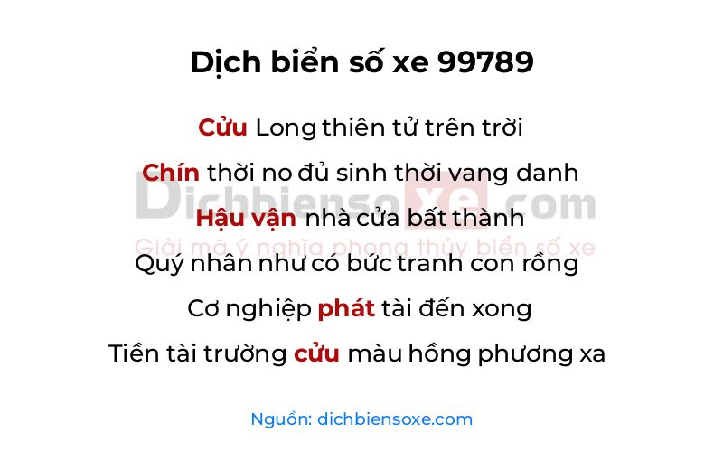 Dịch thơ biển số 99789