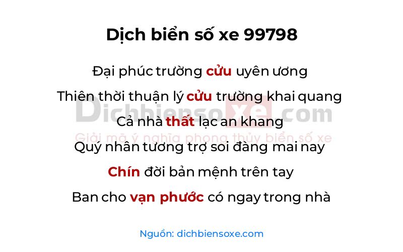 Dịch thơ biển số 99798