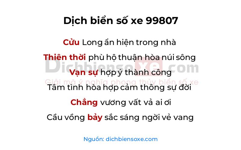 Dịch thơ biển số 99807