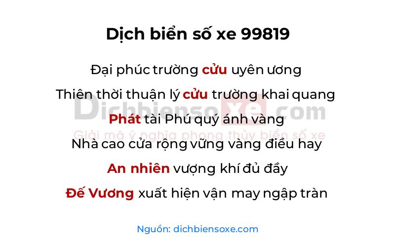 Dịch thơ biển số 99819