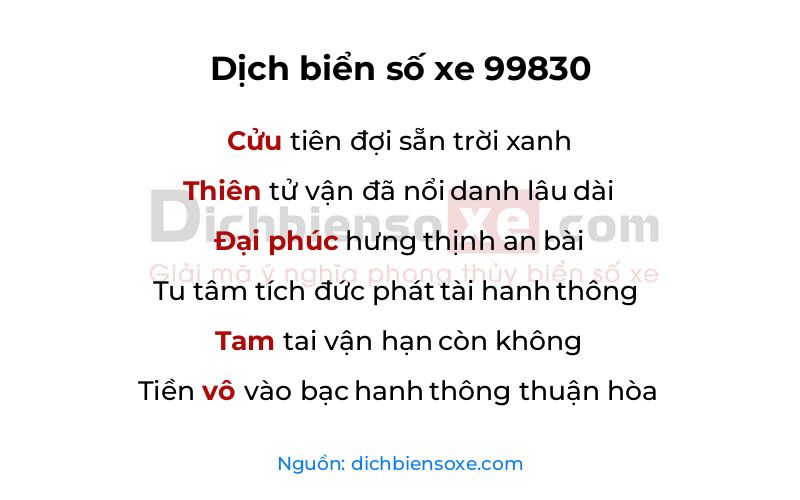 Dịch thơ biển số 99830