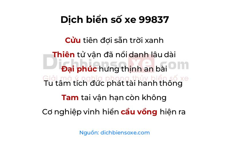 Dịch thơ biển số 99837