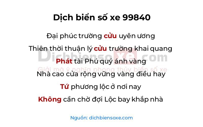 Dịch thơ biển số 99840