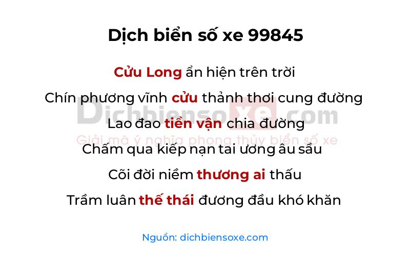 Dịch thơ biển số 99845
