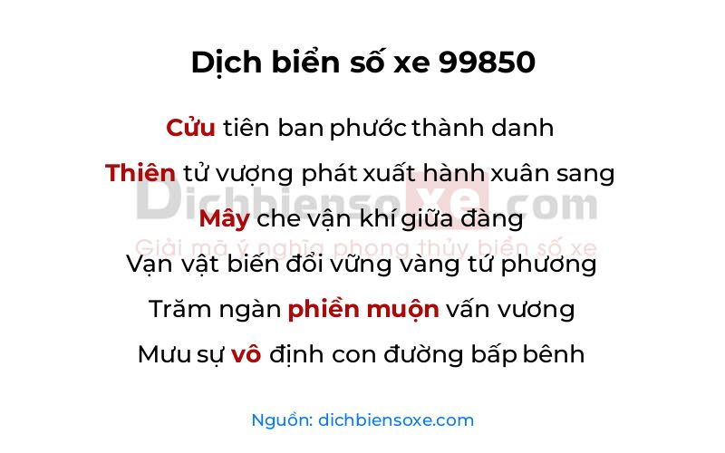 Dịch thơ biển số 99850