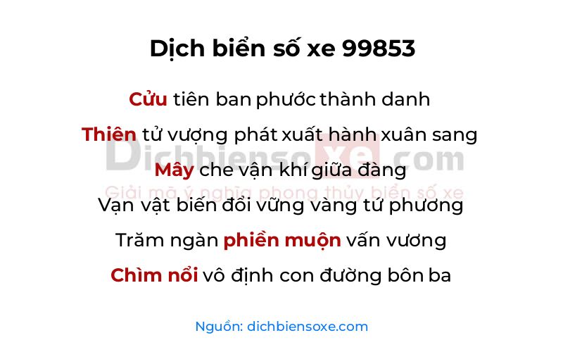 Dịch thơ biển số 99853