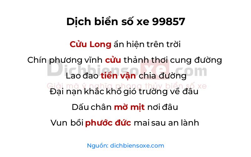 Dịch thơ biển số 99857