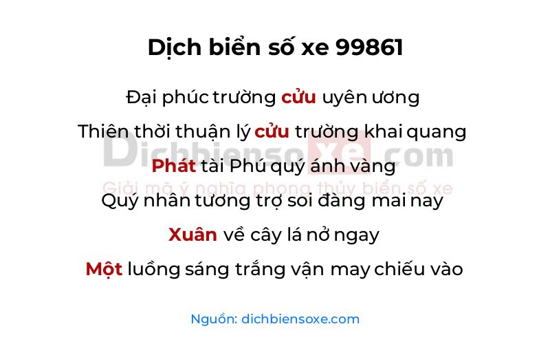 Dịch thơ biển số 99861