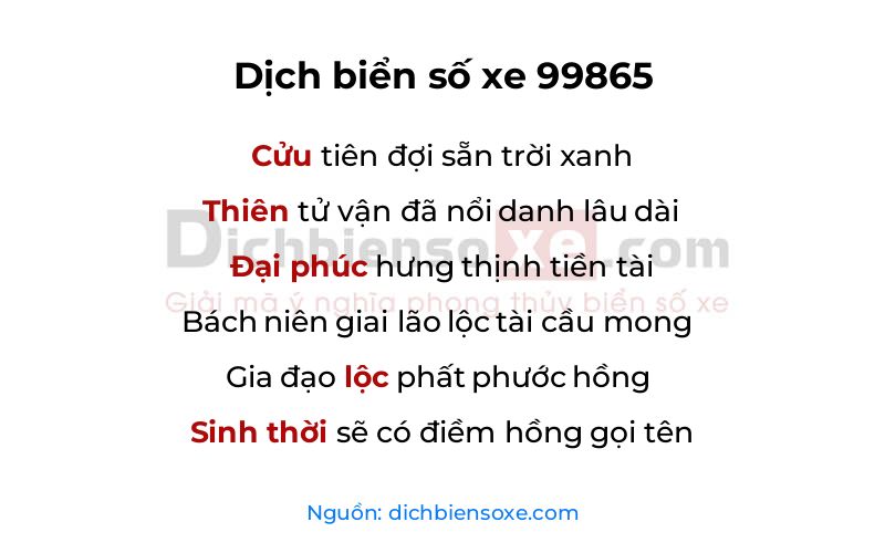 Dịch thơ biển số 99865