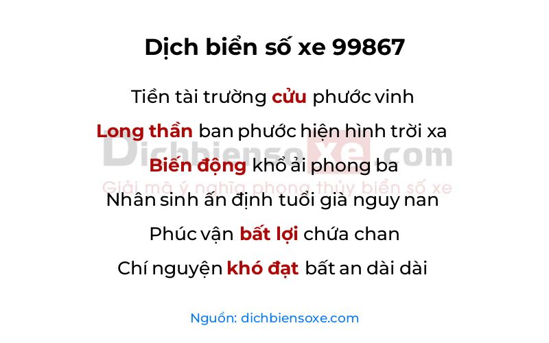 Dịch thơ biển số 99867