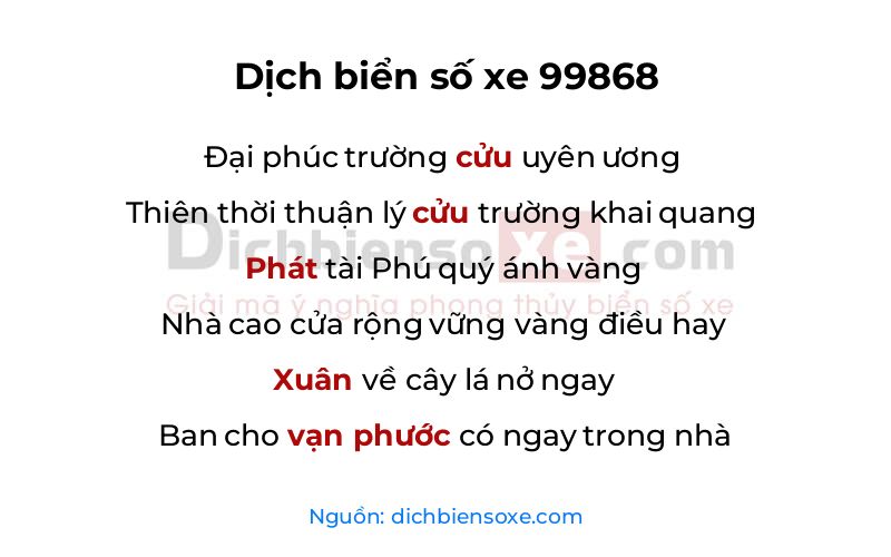 Dịch thơ biển số 99868