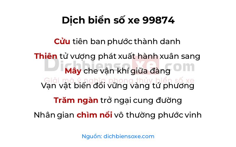 Dịch thơ biển số 99874