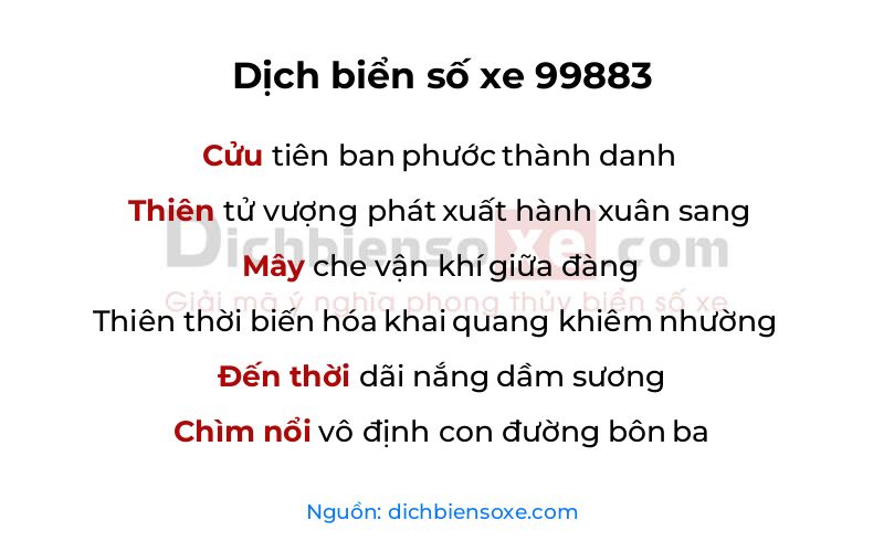 Dịch thơ biển số 99883