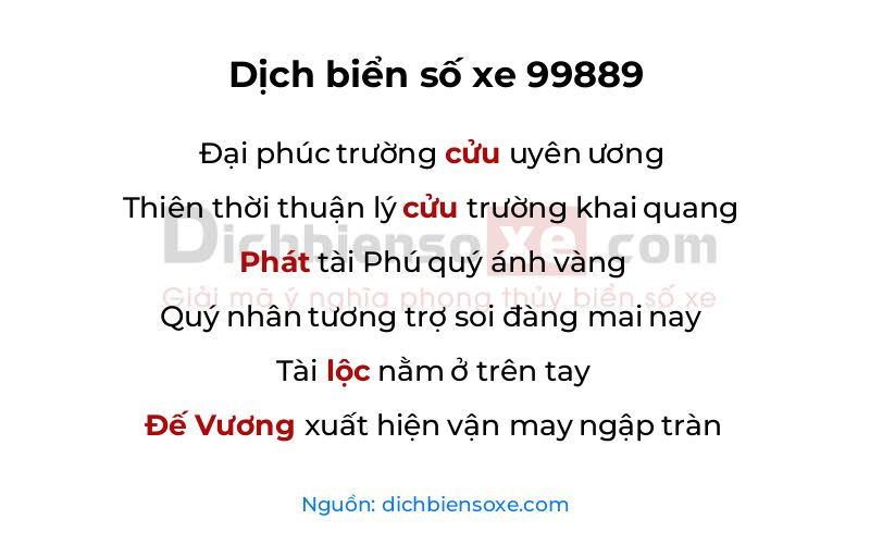 Dịch thơ biển số 99889