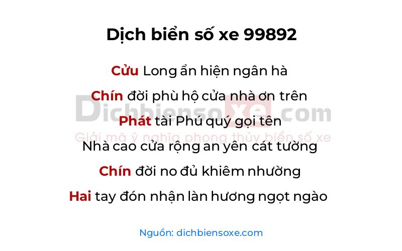 Dịch thơ biển số 99892
