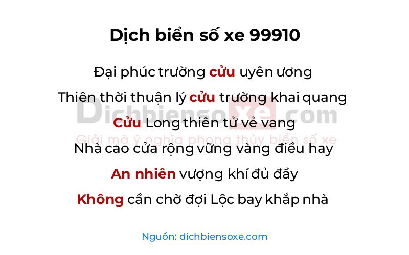 Dịch thơ biển số 99910