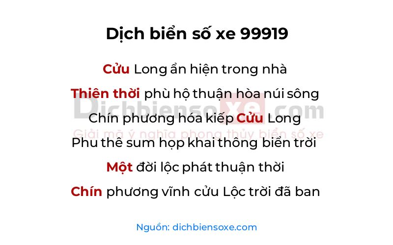 Dịch thơ biển số 99919
