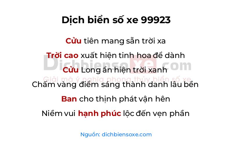 Dịch thơ biển số 99923