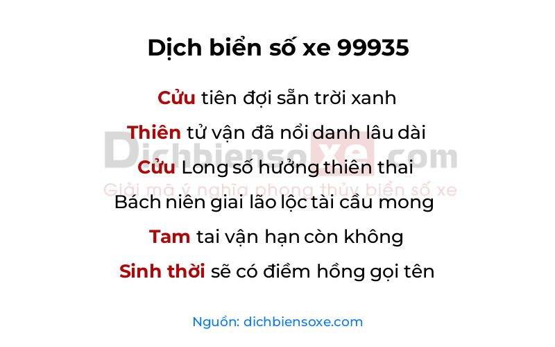 Dịch thơ biển số 99935