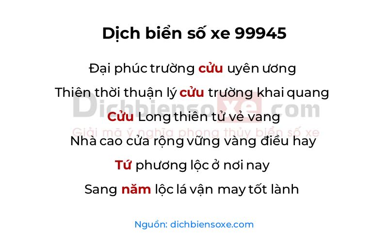 Dịch thơ biển số 99945