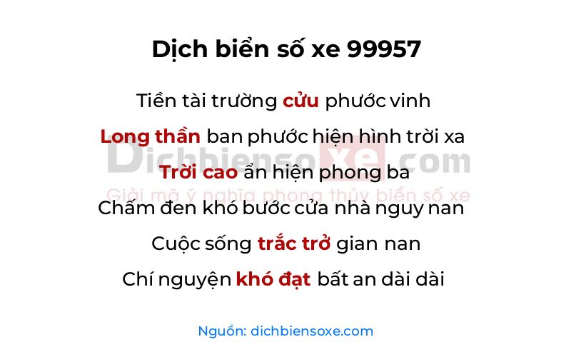 Dịch thơ biển số 99957