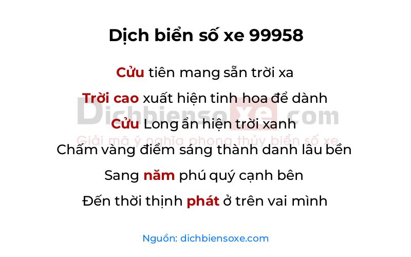 Dịch thơ biển số 99958
