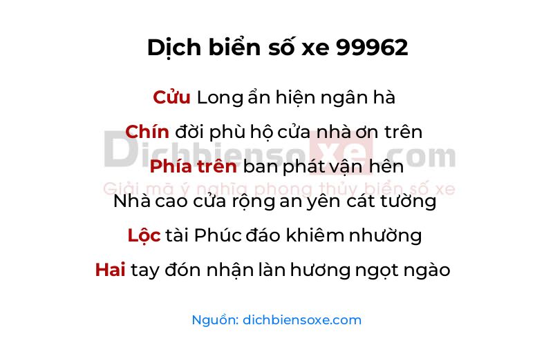 Dịch thơ biển số 99962
