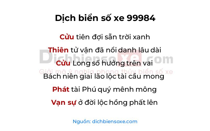 Dịch thơ biển số 99984