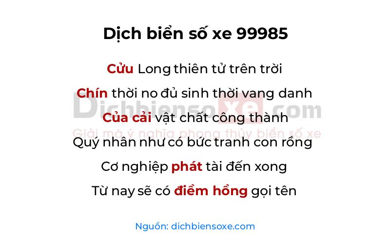 Dịch thơ biển số 99985
