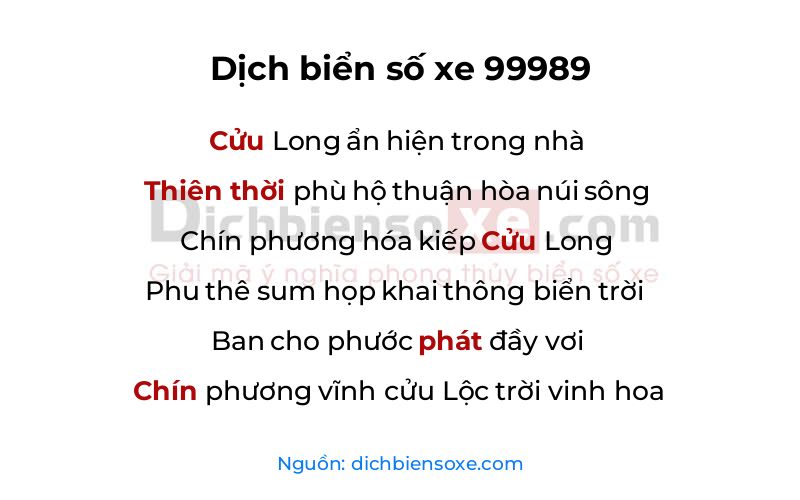 Dịch thơ biển số 99989